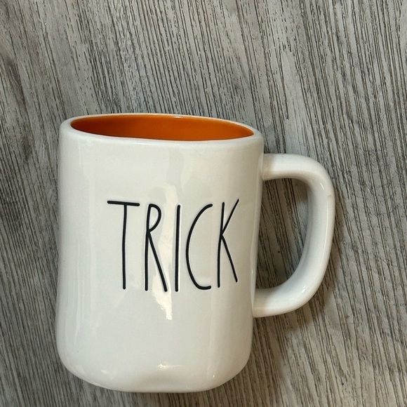 RAE DUNN two sided TRICK TREAT coffee beverage mug cup with orange inside. - Picture 2 of 7